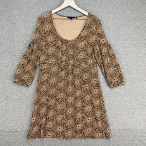 Boden Dress Size 16 Brown Pintuck Sketch Floral Print Stretch BOHO School Work